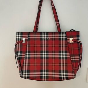 Guess Red and Black Plaid Tote